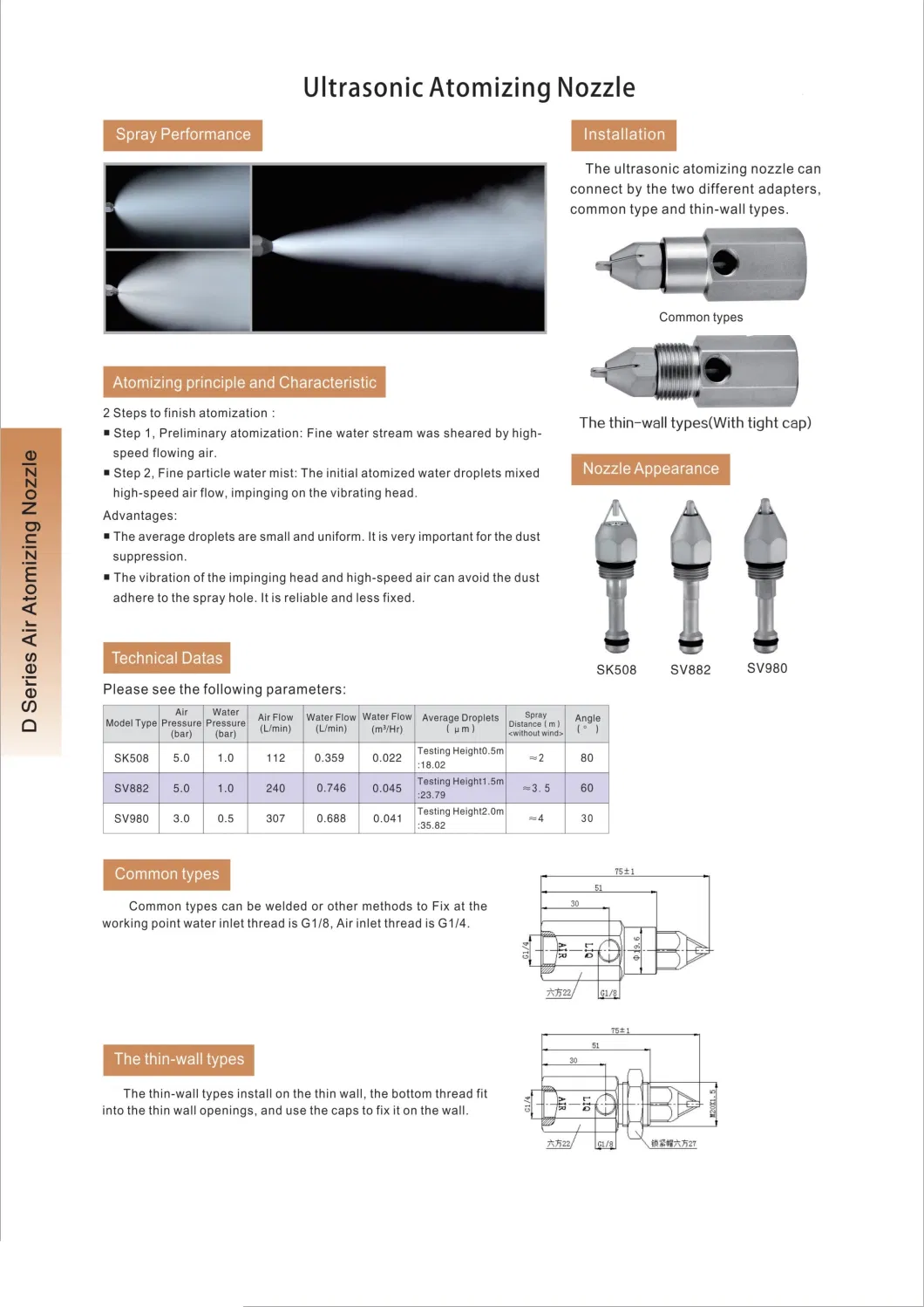 Stainless Steel Air Atomizing Spray Ultrasonic Dry Mist Nozzle 1/4 60 Degree Water Atomizer Ultrasonic Spray Nozzle